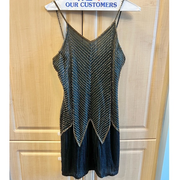 VINTAGE Pure Silk Spaghetti Strap Beaded Mini Dress - Picture 3 of 11